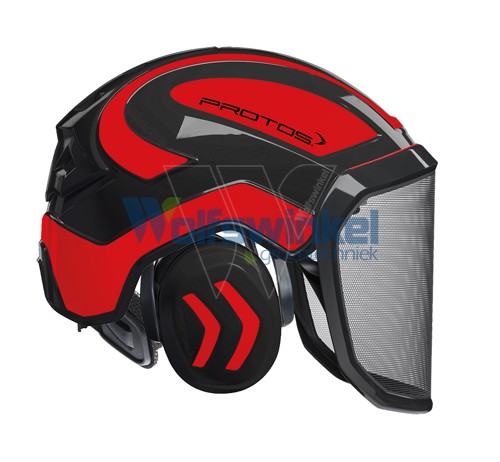 Protos helmet visor & earplug black red