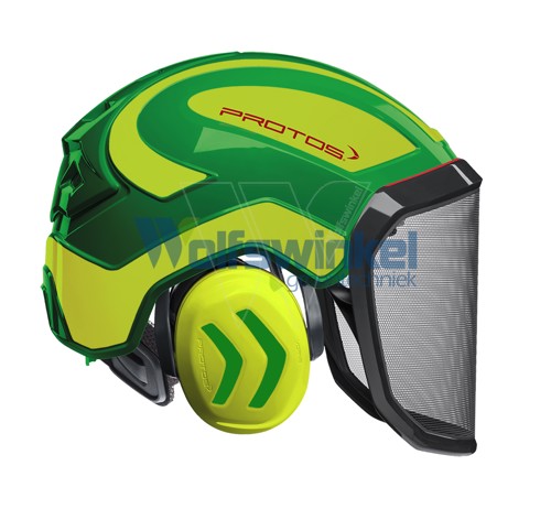 Protos helmet visor & earplug green yellow