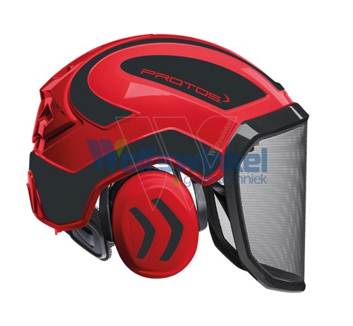 Protos helmet visor & earbud red grey