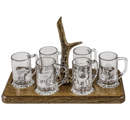 Schnapz crockery with roe deer rod 6 glasses