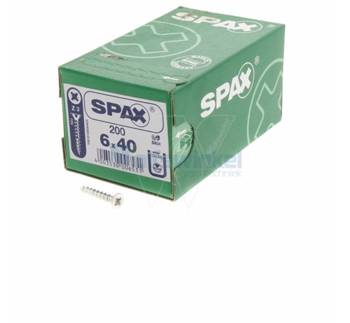 Spaanpl schr vz pk 6.0x40 poz (200) spax
