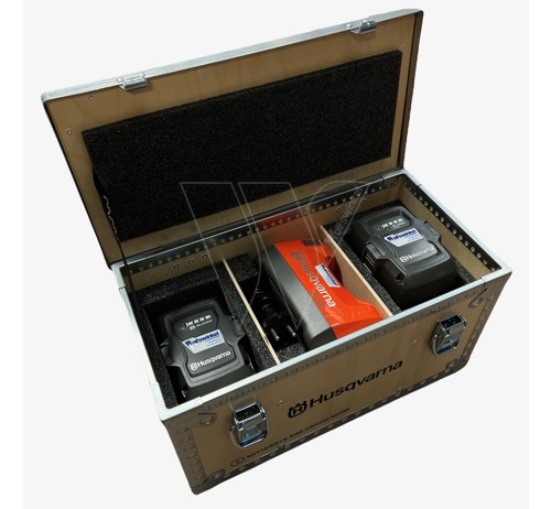 Husqvarna storage box wood 2x batteries & charger